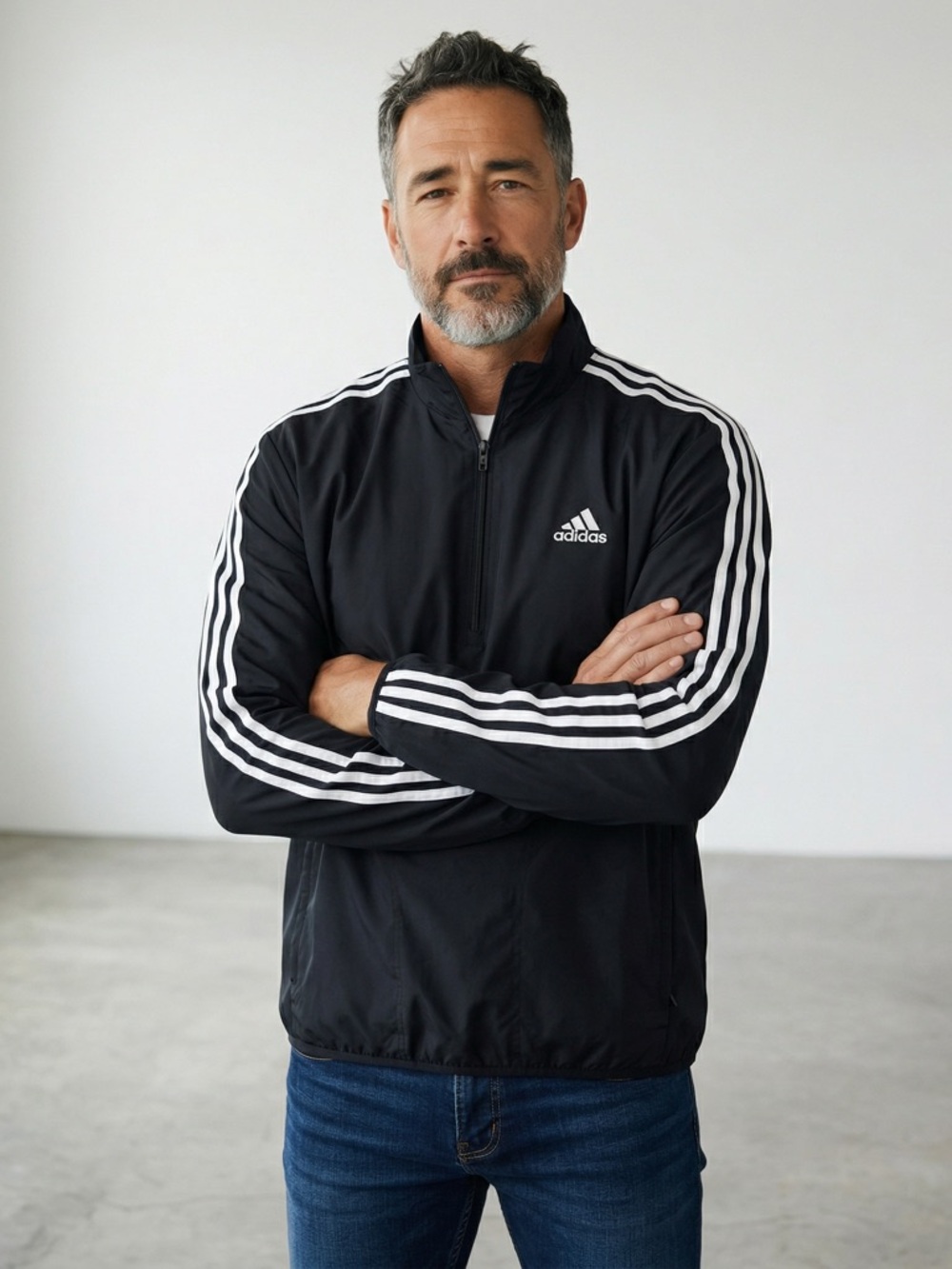 adidas Black Windbreaker Jacket with White 3-Stripe Detailing